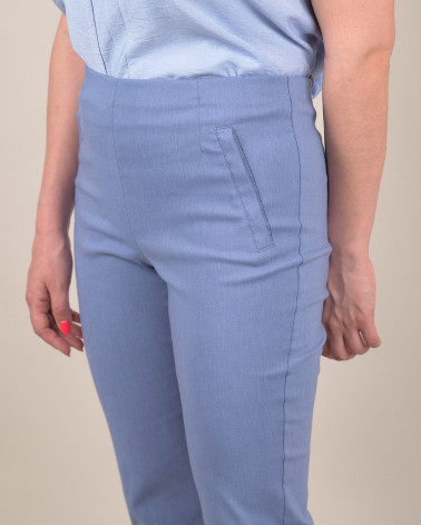 Pantaloni slim chambray con svasatura