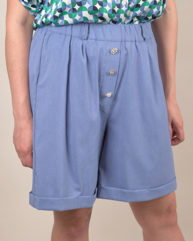 Bermuda chambray con bottoni gioiello