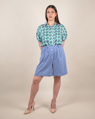 Bermuda chambray con bottoni gioiello
