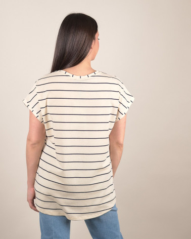 T-shirt a righe con ricamo Summer