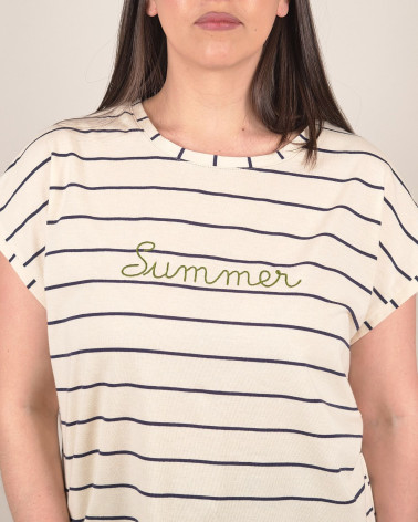 T-shirt a righe con ricamo Summer