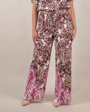 Pantaloni ampi in viscosa stampa astratta