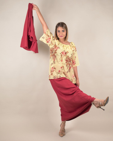 Blusa con volant e stampa floreale gialla
