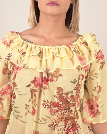 Blusa con volant e stampa floreale gialla