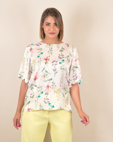 Blusa in viscosa con stampa botanica