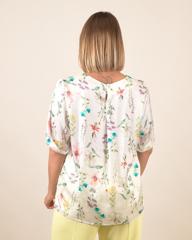 Blusa in viscosa con stampa botanica