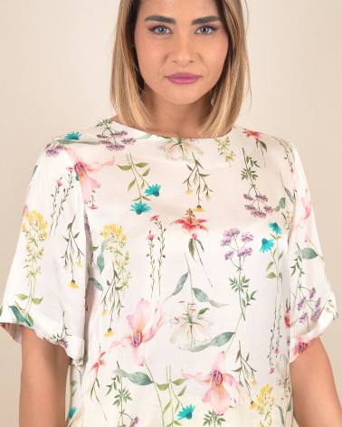 Blusa in viscosa con stampa botanica