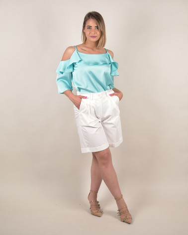 Bermuda bianco in cotone con risvolto