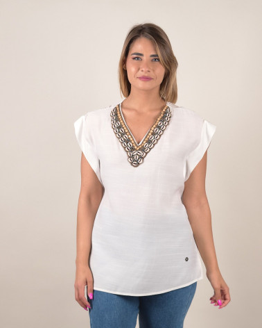 Blusa manica ad aletta con scollo conchiglie