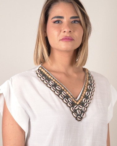 Blusa manica ad aletta con scollo conchiglie