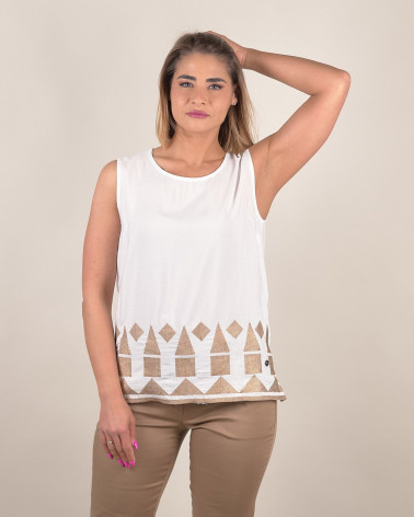 Top in cotone con ricamo geometrico