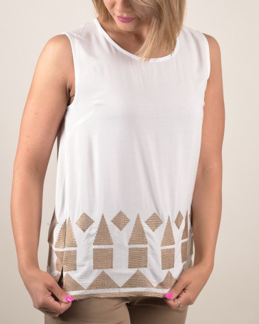 Top in cotone con ricamo geometrico