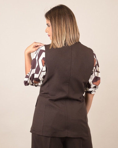 Gilet monopetto in misto lino moro