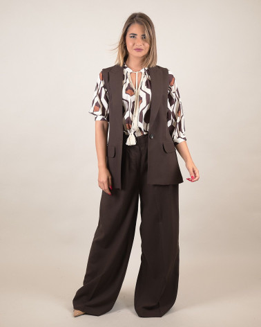 Gilet monopetto in misto lino moro