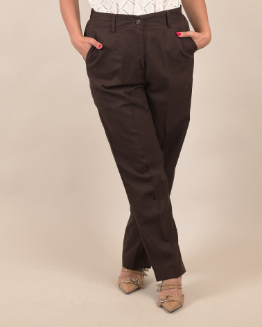 Pantaloni dritti in misto lino moro