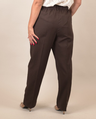 Pantaloni dritti in misto lino moro