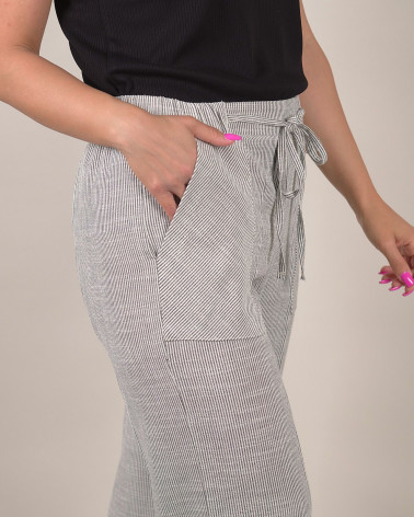 Pantaloni relaxed fit a righe in misto lino