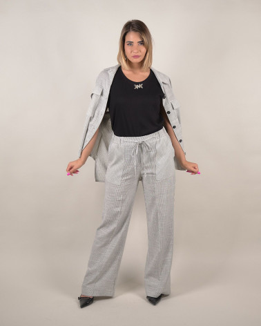 Pantaloni relaxed fit a righe in misto lino