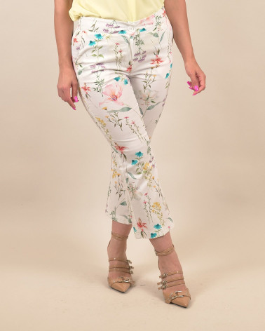 Pantaloni cropped con stampa botanica
