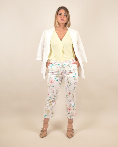 Pantaloni cropped con stampa botanica