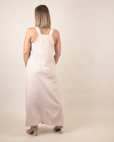 Abito lungo a righe in misto lino