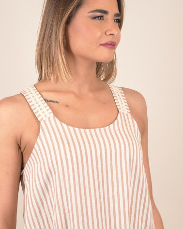 Abito lungo a righe in misto lino