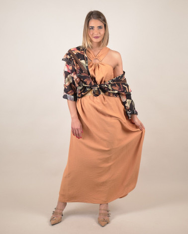 Abito lungo arancione con scollo ad anello