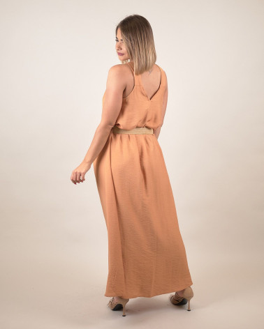 Abito lungo arancione con scollo ad anello