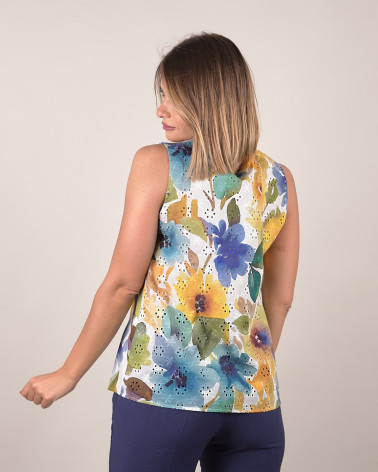 Top floreale multicolore