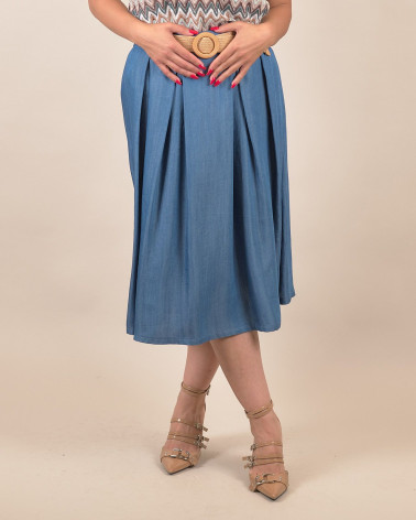 Gonna midi con pieghe effetto denim