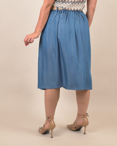 Gonna midi con pieghe effetto denim