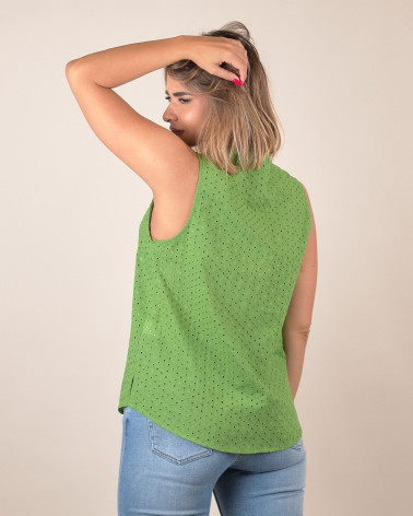 Top smanicato in sangallo di cotone