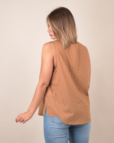 Top smanicato in sangallo di cotone