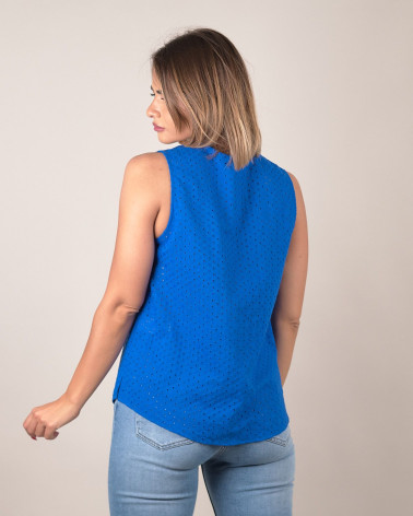 Top smanicato in sangallo di cotone