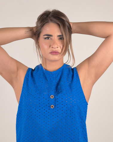 Top smanicato in sangallo di cotone