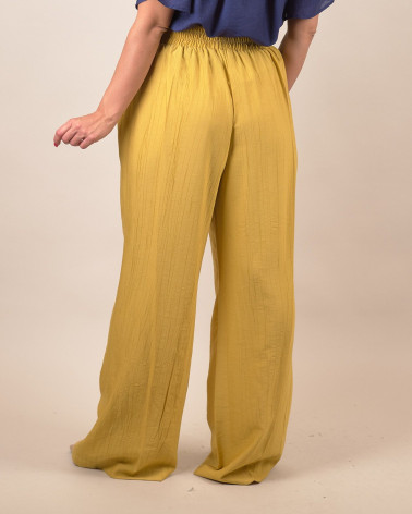 Pantaloni palazzo in viscosa senape