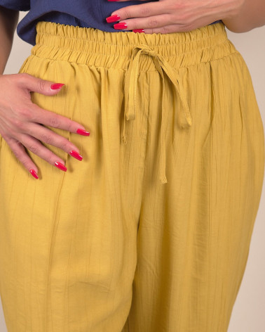 Pantaloni palazzo in viscosa senape