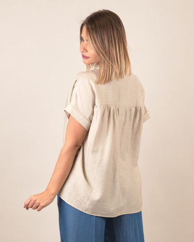 Camicia a serafino in misto lino