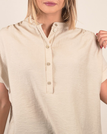 Camicia a serafino in misto lino