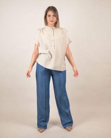 Camicia a serafino in misto lino