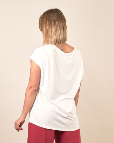 T-shirt in raso svasata con stampa illustrata