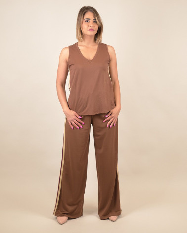 Top marrone con fasce laterali