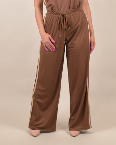Pantaloni ampi marroni con fasce laterali