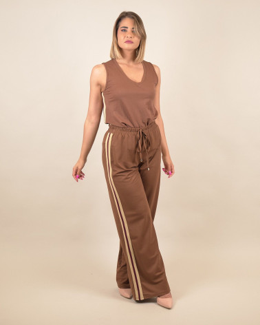Pantaloni ampi marroni con fasce laterali
