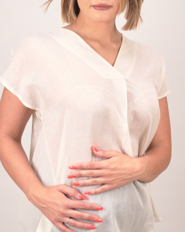 Blusa in cotone beige con motivo posteriore