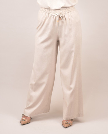 Pantalone ampio in lino e viscosa con coulisse