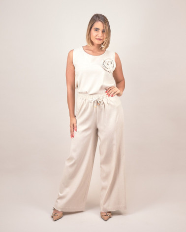 Pantalone ampio in lino e viscosa con coulisse