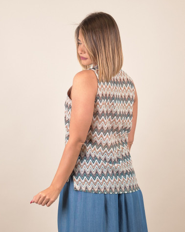 Top con motivo a zig zag multicolore