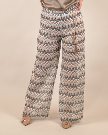 Pantaloni palazzo con motivo a zig zag multicolore