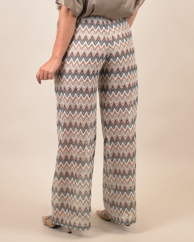 Pantaloni palazzo con motivo a zig zag multicolore